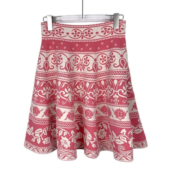 Alexander Mcqueen Pink & Cream Floral Print Knit Skirt M Size - Picture 2 of 8